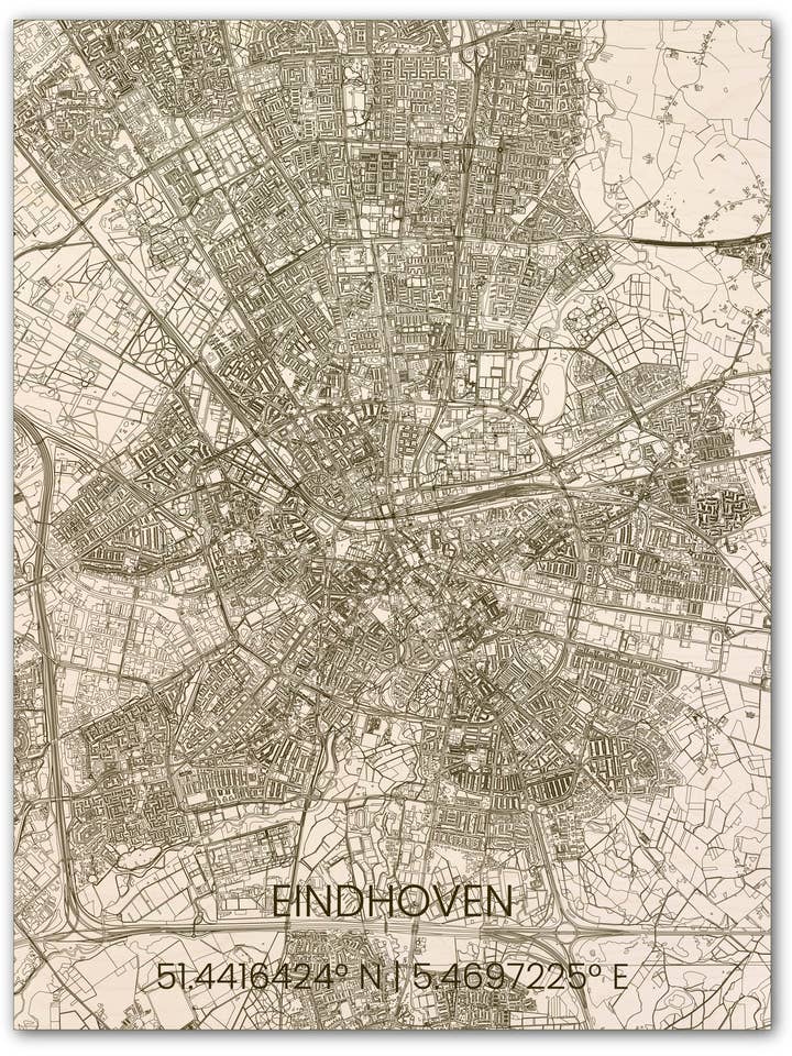 Wooden wall decoration citymap Eindhoven för wholesale av Brandthout.