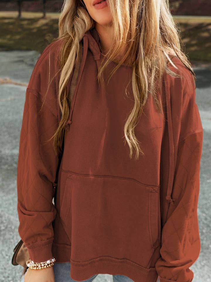 Chestnut Quilted Patchwork Exposed Seam Hoodie for wholesale by Suhkasana