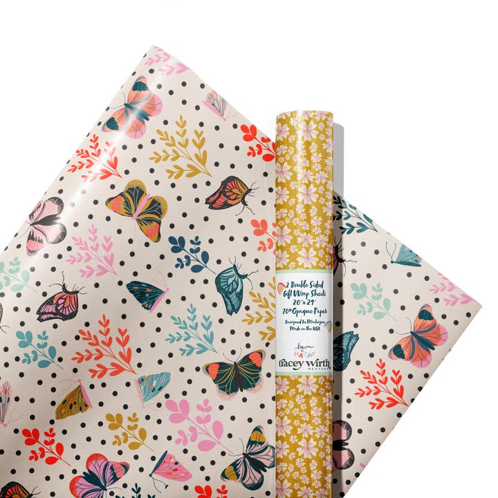 Double Sided Gift Wrap Sheets set of 2 for wholesale by Tracey Wirth Designs