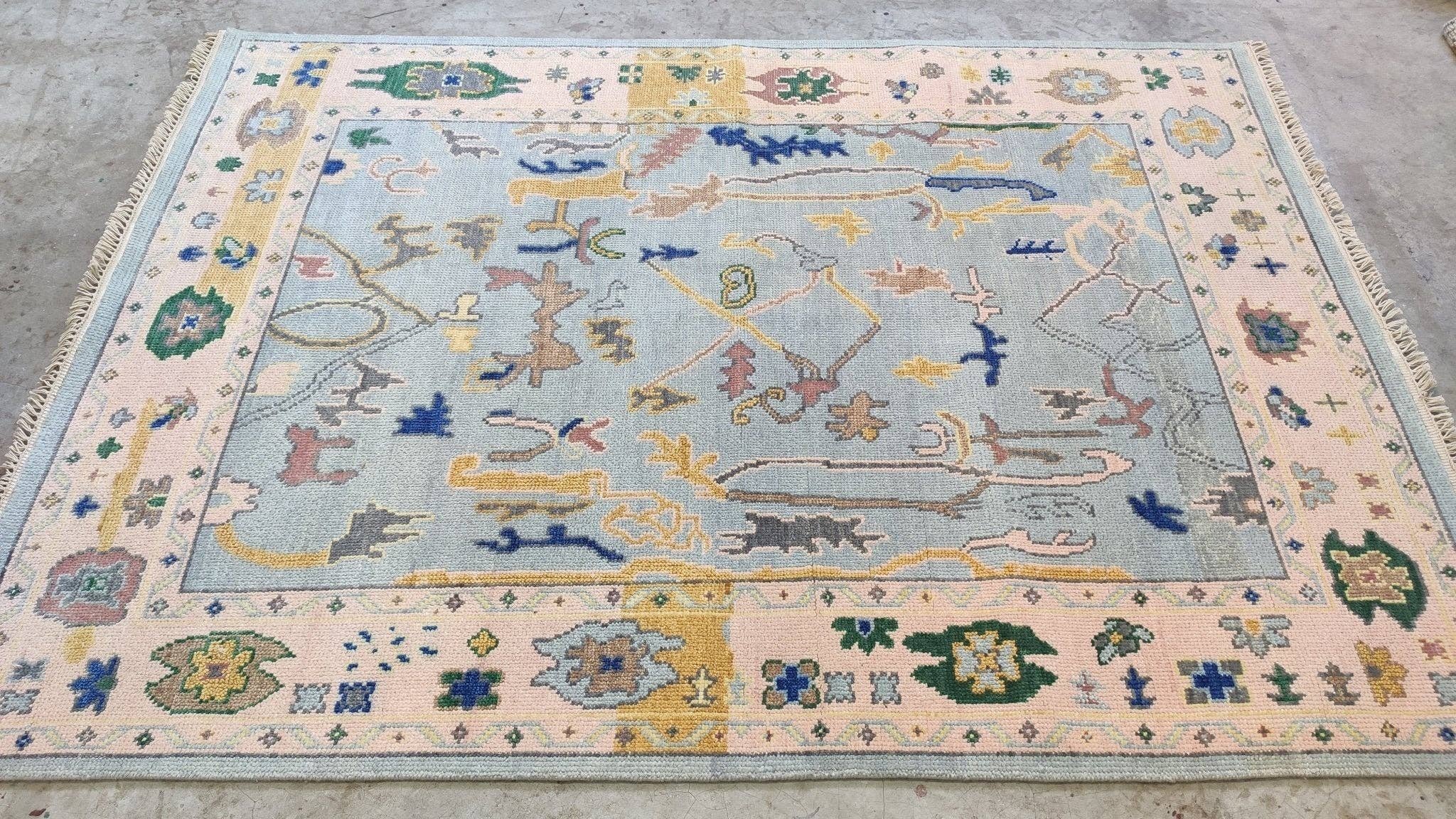 Banana Manor Rug Co. - Wholesale Area Rug - Sharon Ventura  5x7 Sky Blue Hand-Knotted Oushak Rug8