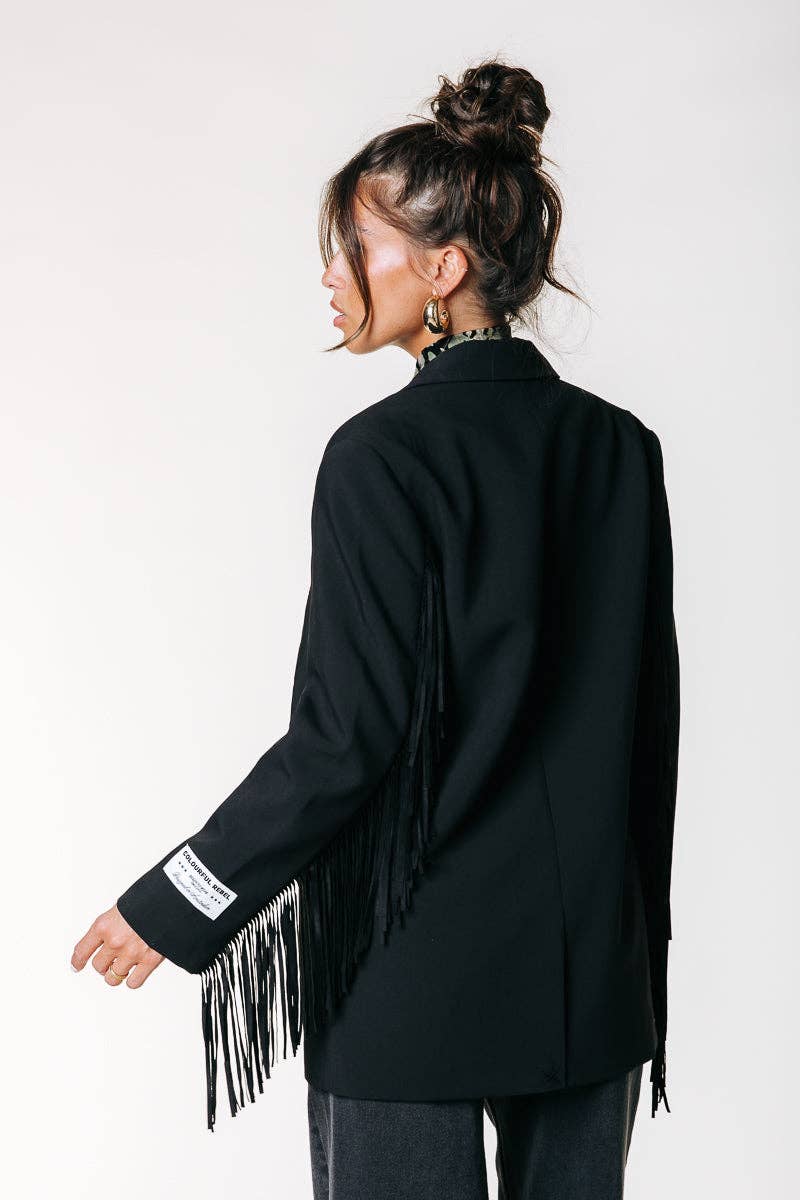 Jesra Fringe Blazer | Black for wholesale on Faire1