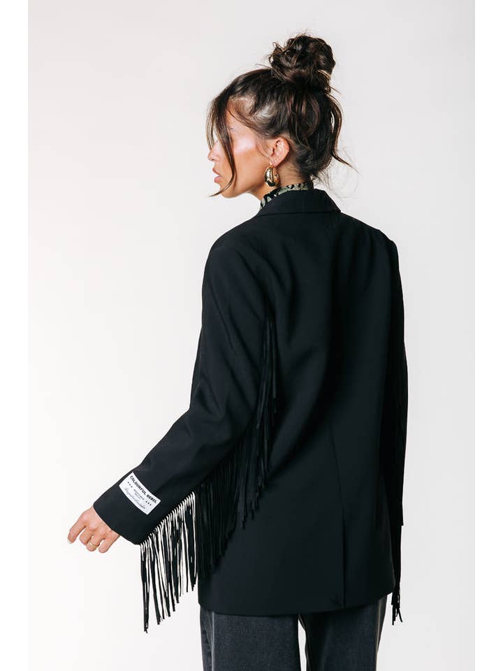 Jesra Fringe Blazer | Black for wholesale on Faire1