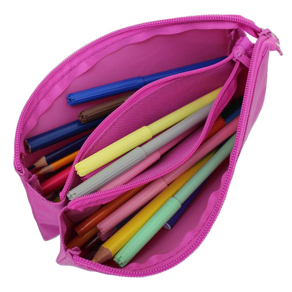 Powell Creative Products Ltd - Wholesale Pencil Case/Pouch - Flat Triple Pocket Pink Pencil Case for Girls Boys & Adults1