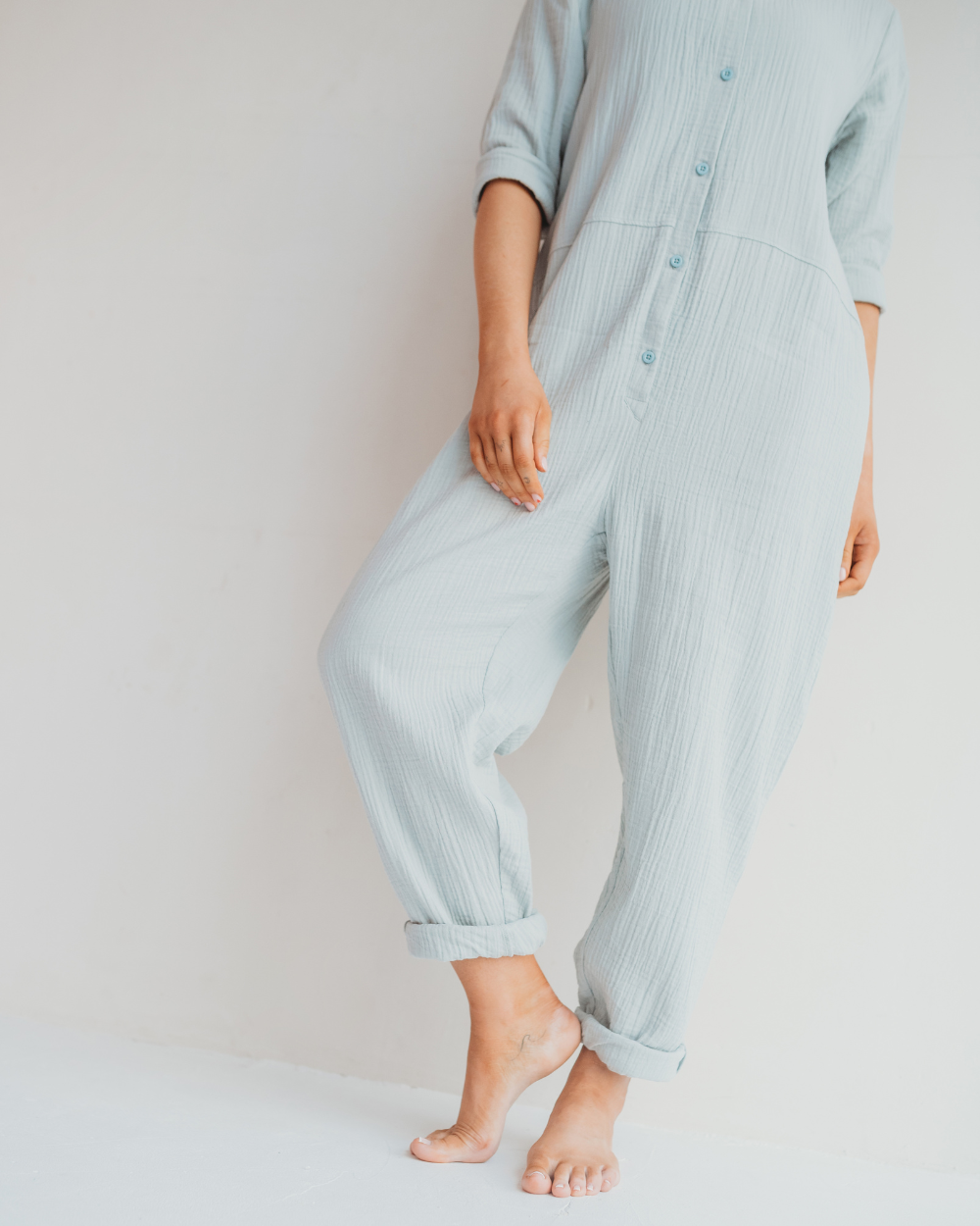 Shana Sky Blue Collared Jumpsuit for wholesale on Faire5