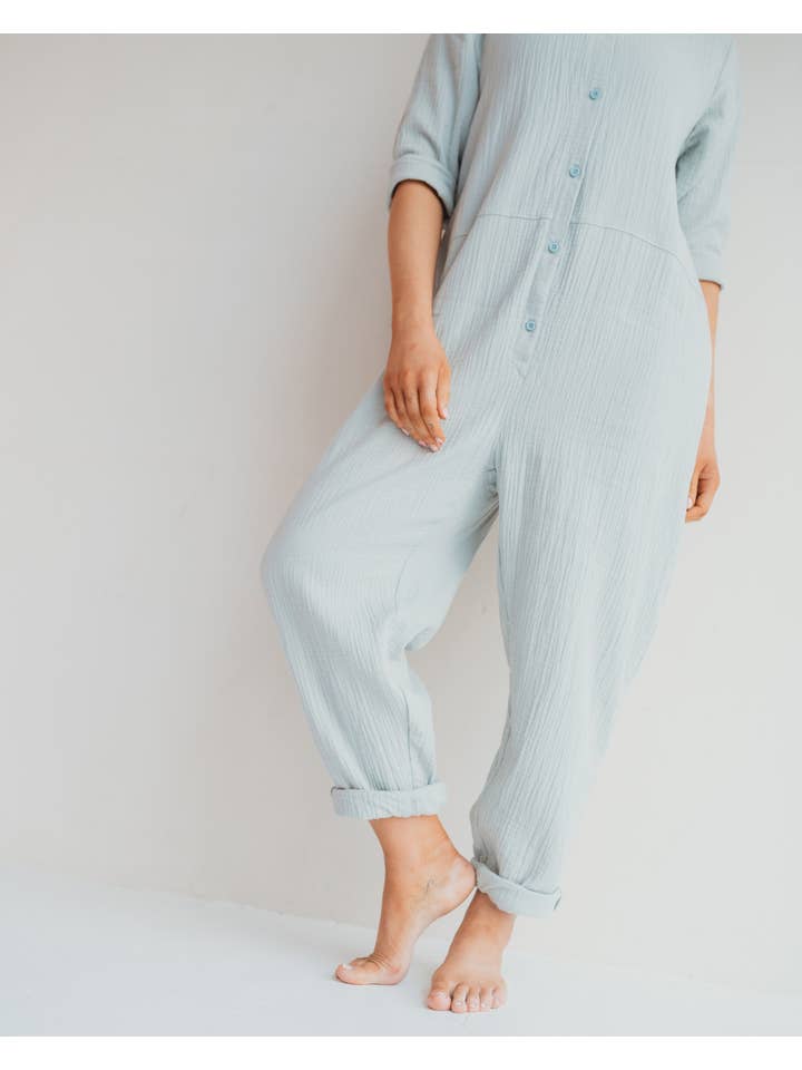 Shana Sky Blue Collared Jumpsuit for wholesale on Faire5