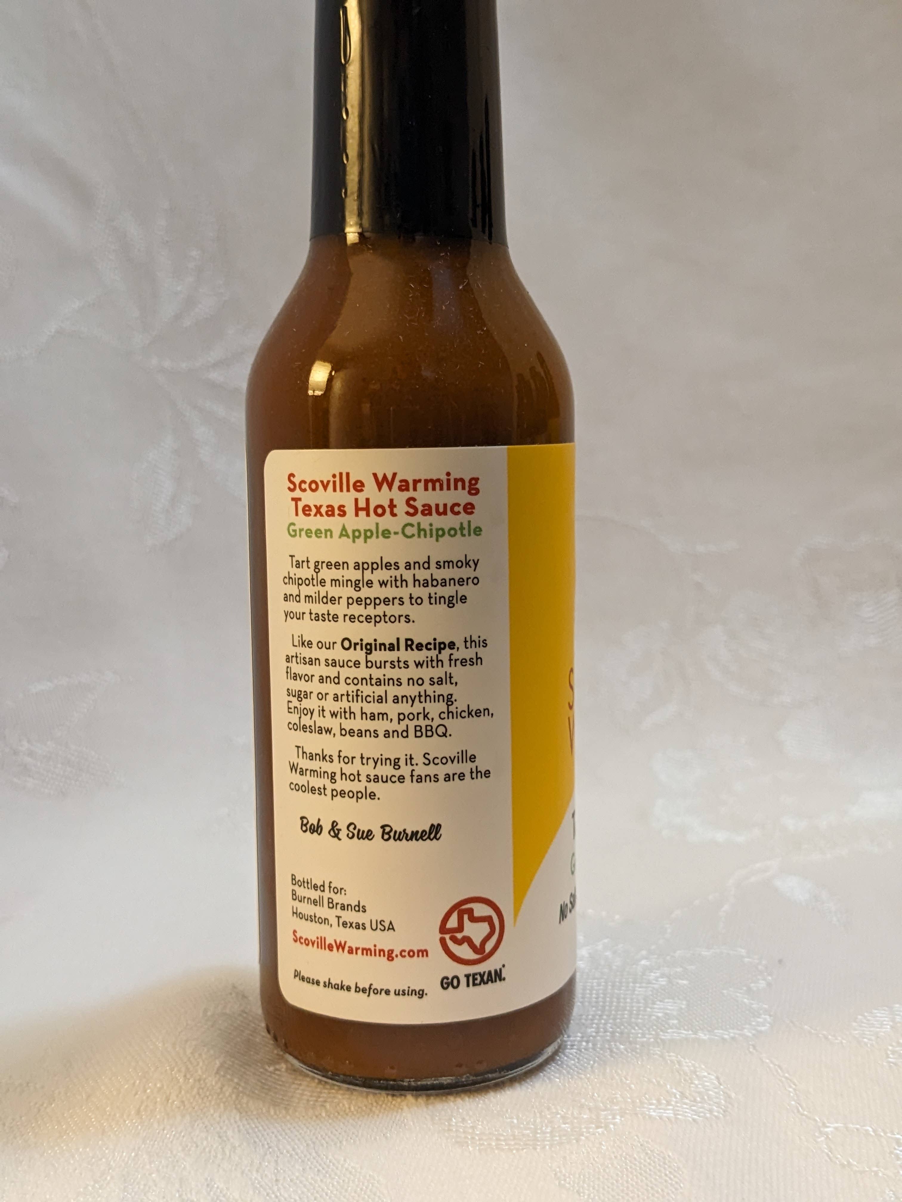 Scoville Warming - Wholesale Hot Sauce - Scoville Warming Texas Hot Sauce Green Apple Chipotle2