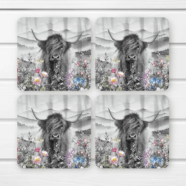 Prachtig bedrukte Highland Cow houten onderzetters voor stijlvolle huisdecoratie voor wholesale door simply creative