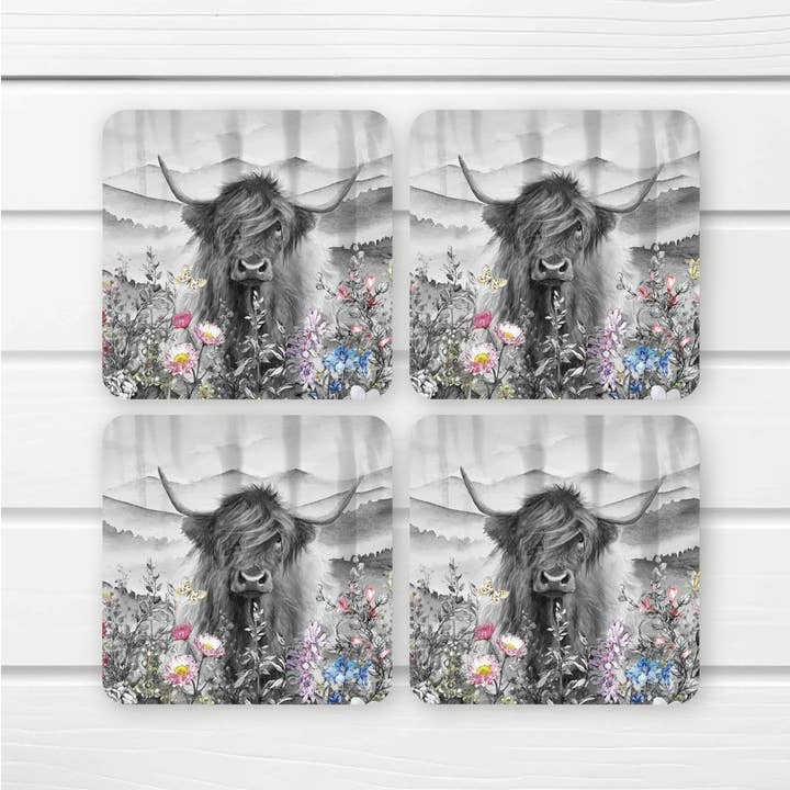 Prachtig bedrukte Highland Cow houten onderzetters voor stijlvolle huisdecoratie voor wholesale door simply creative