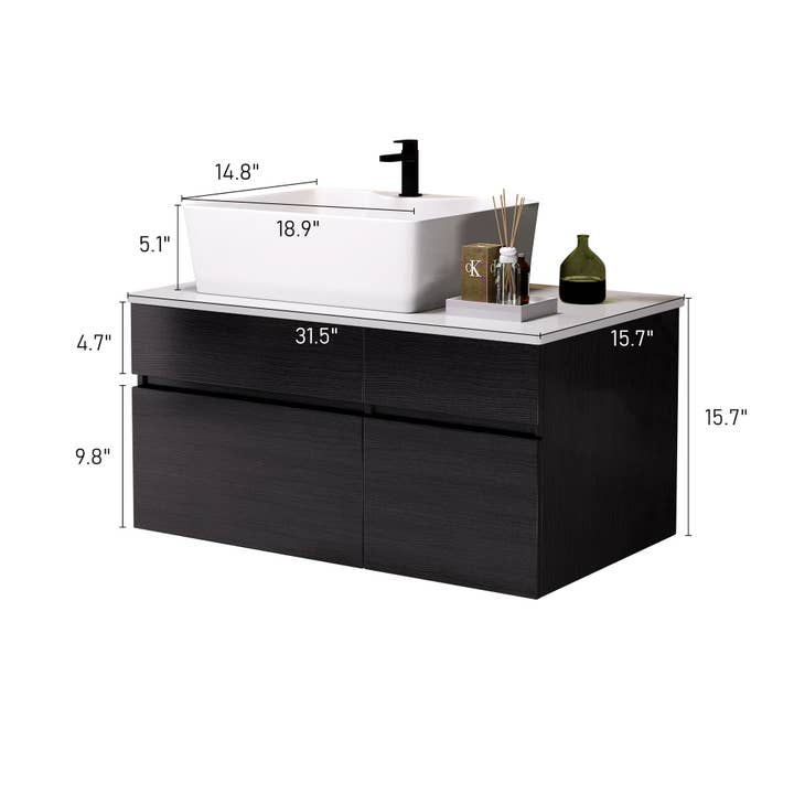 39F Inc. - Wholesale Cabinet - 31.5" White+Black Floating Bathroom Vanity with Sink5