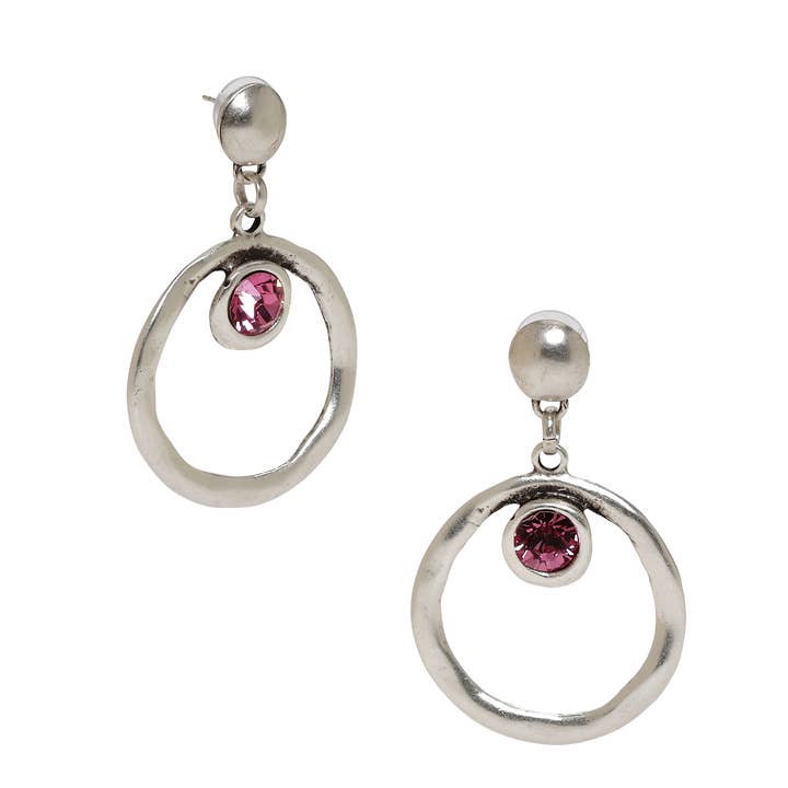 Chanour - Wholesale Dangle Earrings - Handmade Crystal Pewter Earrings - NE1518 Pink