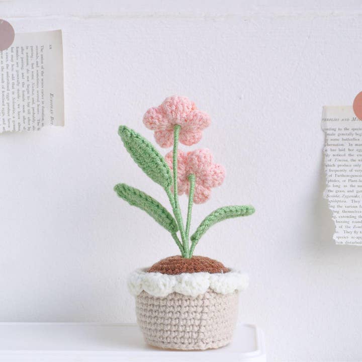Blooming Pink Flower Pot Crochet, Flower Pot Crochet for wholesale by TOMOPOD LLC