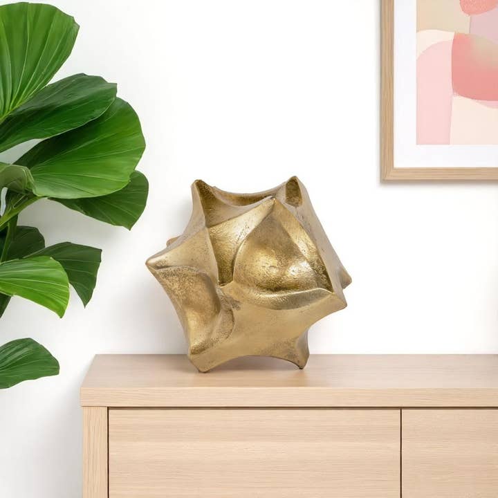 HomeRoots - Wholesale Sculpture - 5" Gold Aluminum Faceted Orb Tabletop Sculpture1