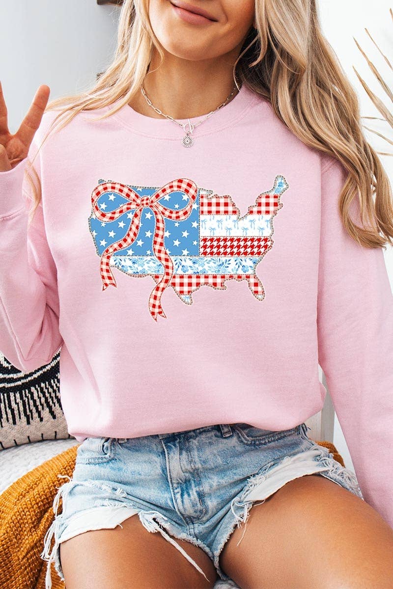 Pink Irene Wholesale - Wholesale Shirt - Women's - USA Map Patchwork Graphic Sweatshirt11