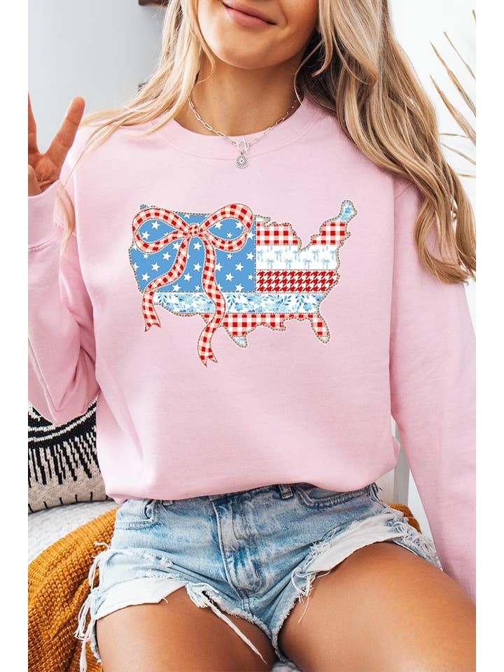 Pink Irene Wholesale - Wholesale Shirt - Women's - USA Map Patchwork Graphic Sweatshirt11