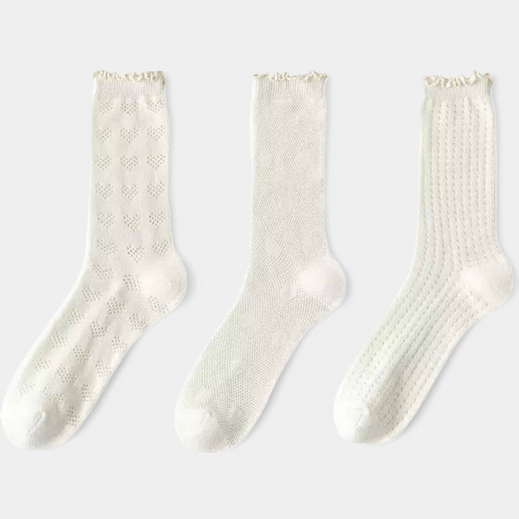 AK Brand - Wholesale Socks - Women's - 3-pack  Delicate Lace Knit Crew Socks with Textured Patterns11