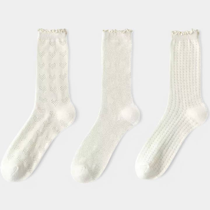 AK Brand - Wholesale Socks - Women's - 3-pack Delicate Lace Knit Crew Socks with Textured Patterns11
