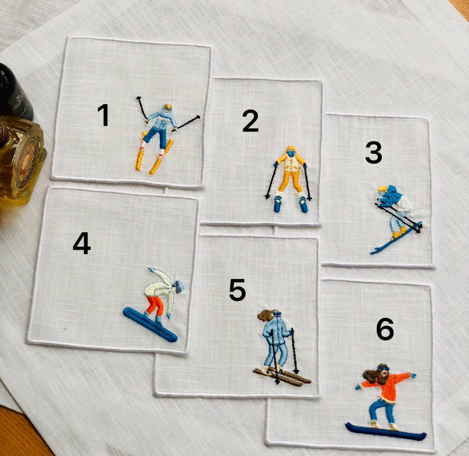 Belle Linen - Venta al por mayor Servilletas de tela - Juego de 4/6 Servilletas de Cóctel Bordadas de los Juegos Olímpicos de Invierno2