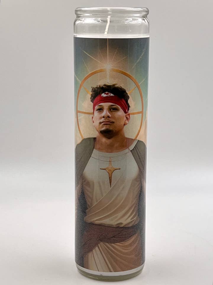 Patrick Mahomes Kansas Chiefs Quarterback Prayer Candle for wholesale by Rustbelt Cooperative
