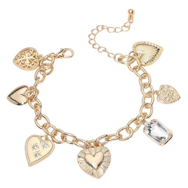 Bracciale a catena con ciondolo a croce in metallo, cuore e pietra. per la vendita all'ingrosso da parte di Madeline Love