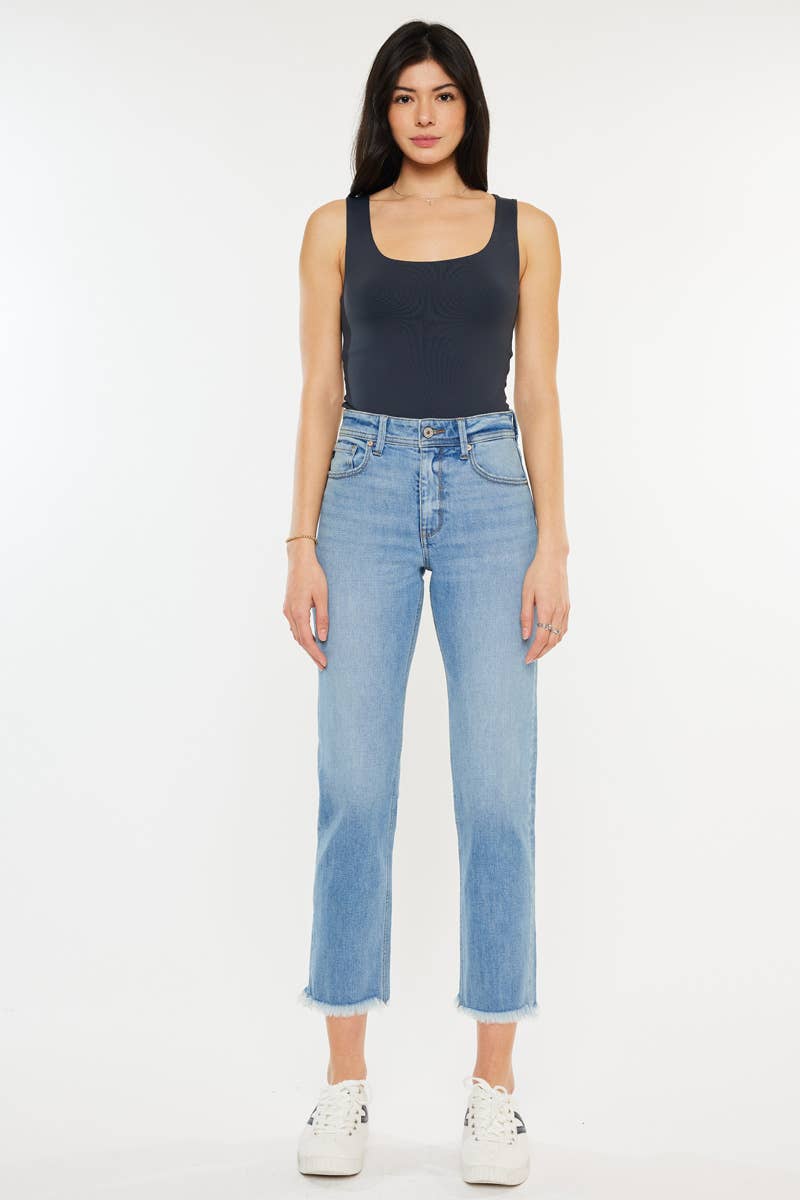 LUZ MEDIA ABRIR PAQUETE VAQUEROS RECTOS SLIM DE TIRO ALTO-KC20014ML de venta al por mayor en Faire7