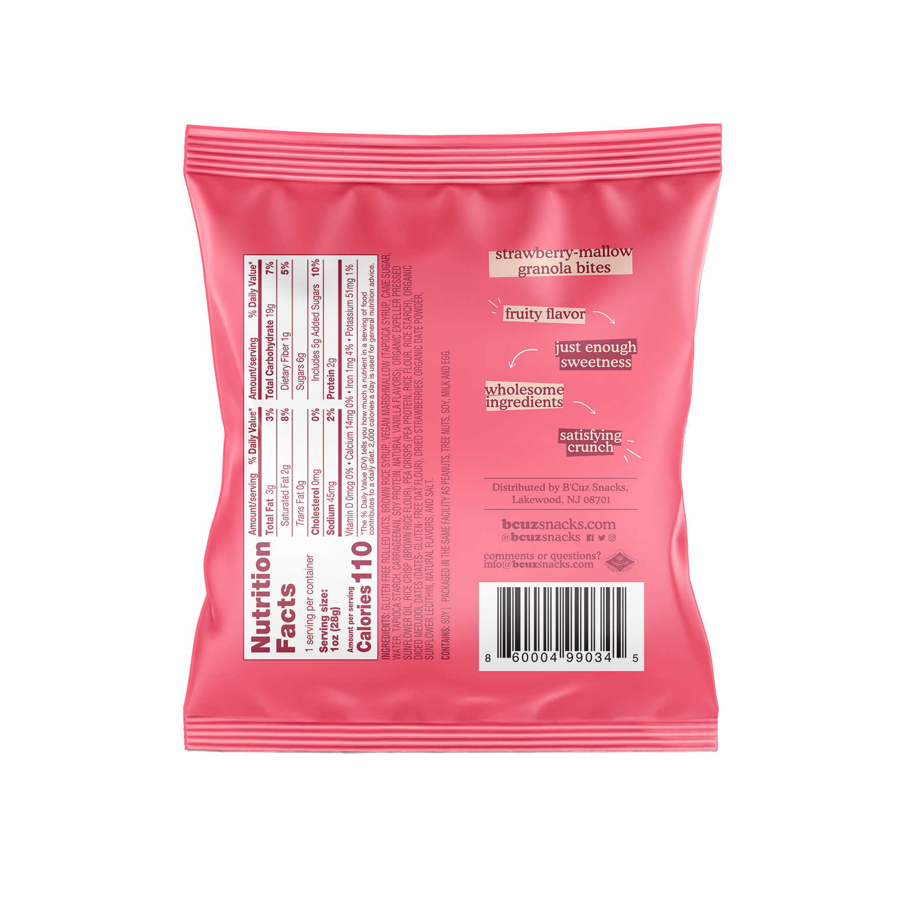 Bcuz Snacks - Wholesale Granola - Strawberry Mallow Granola Bites 1oz. 24 pack1