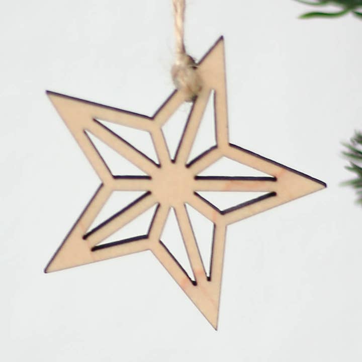 Solid Maple Star Ornament for wholesale by Buzzing Bird Studios, LLC