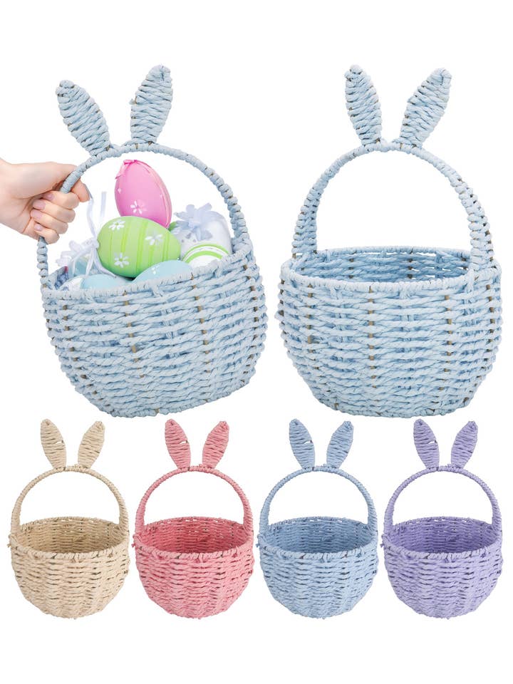 Pastel Bunny Ear Straw Woven Easter Basket - 4 pcs for wholesale by Cap Zone
