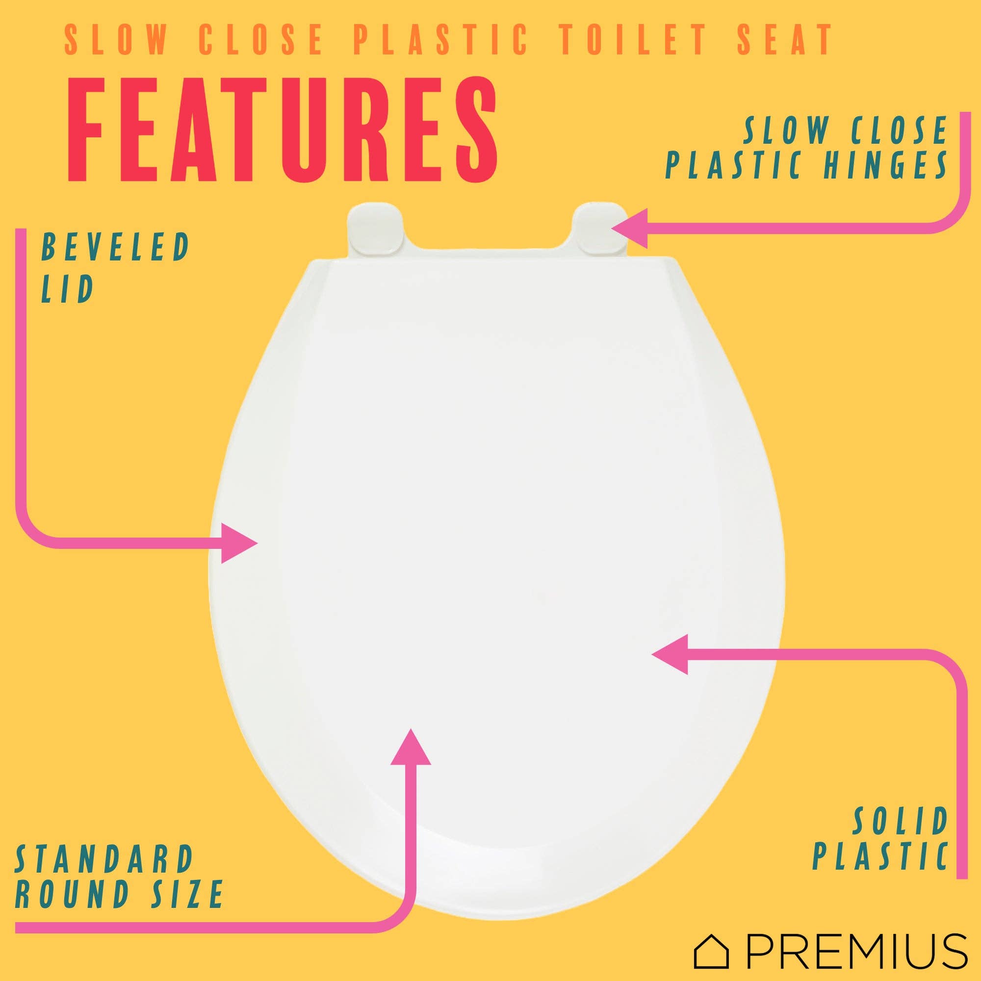 ShopBobbys – wholesale Toilet seat cover – PREMIUS Slow Close Beveled Plastic Toilet Seat, Standard Round, 17 Inches7
