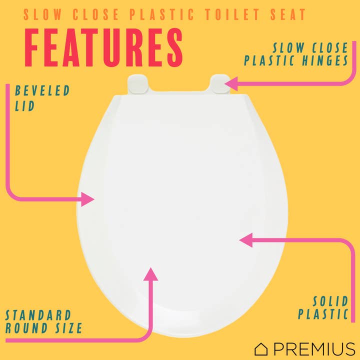 ShopBobbys – wholesale Toilet seat cover – PREMIUS Slow Close Beveled Plastic Toilet Seat, Standard Round, 17 Inches7