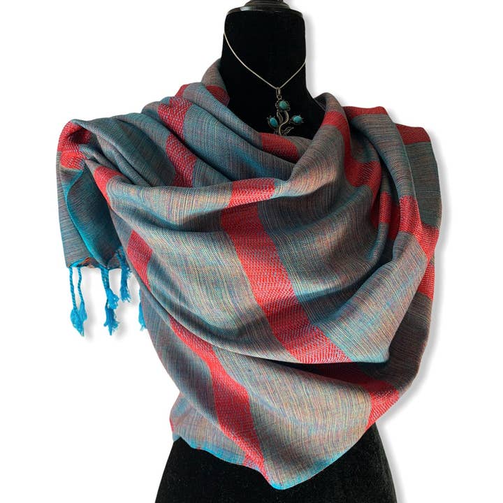 Dandarah - Wholesale Scarf - Unisex - Helyat Handwoven Bamboo Viscose Scarf - Turquoise & Pink