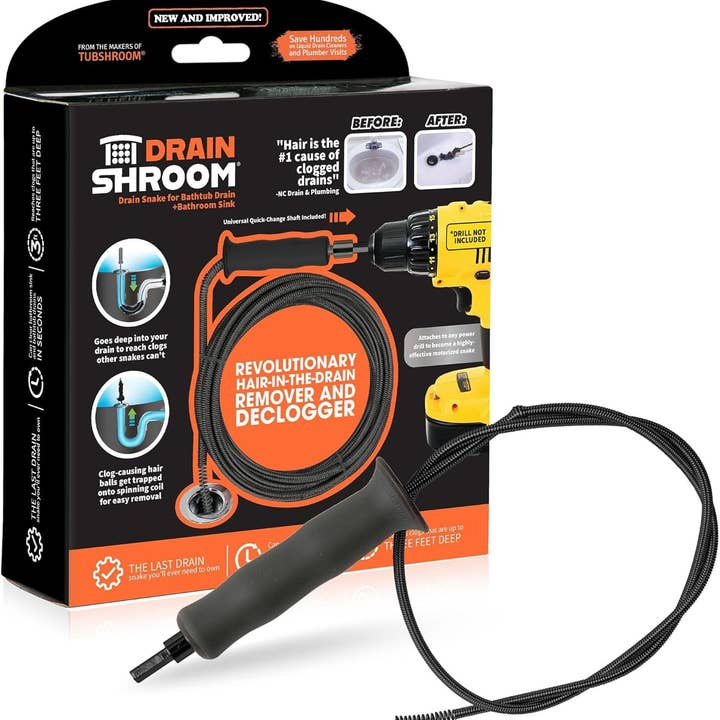 Furet de vidange, 36 pouces, accessoire pour perceuse électrique, déboucheur de cheveux pour lavabo et baignoire, acier inoxydable, noir mat pour la vente par TubShroom