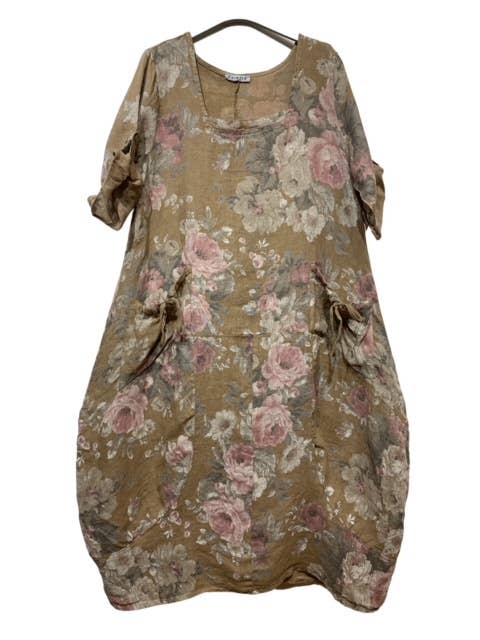 la maison des fibres naturelles – Großhandel Kleid – Damen – Leinenkleid mit floralem Muster, 100 % Leinen, Modell 6796725