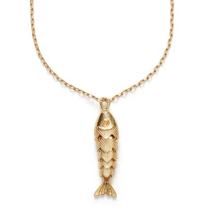 HoopLa - Wholesale Pendant/Charm Necklace - Lure- 14K Gold Steel Articulated Portuguese Fish NecklaceÂ