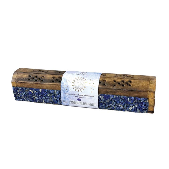 Designs by Deekay Inc. - Wholesale Incense Holder - Lapis Lazuli Elements Crystal Wooden Coffin Box
