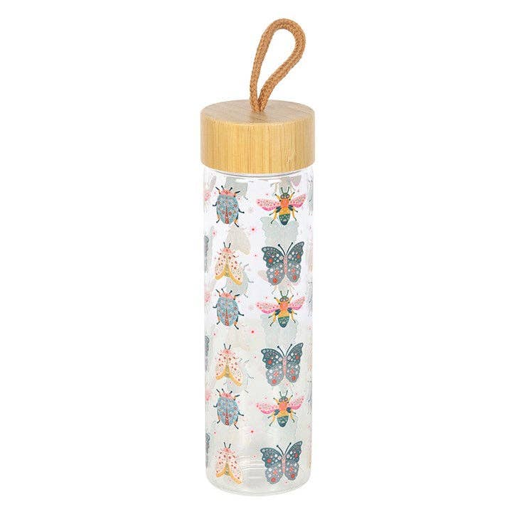 Something Different Wholesale - Wholesale Water Bottle - Floral Bug Print Glass Water Bottle1