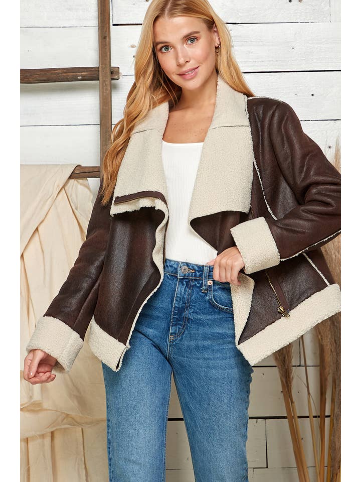 BROWN Timberline Faux Leather Jacket for wholesale on Faire4