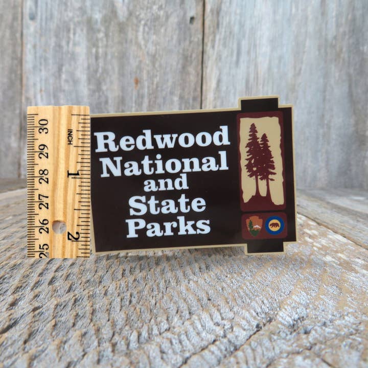 Kirk's Krafts - Wholesale Sticker - Redwood National Park Entrance Sign Sticker California Trees Sticker Redwood Trees Brown1