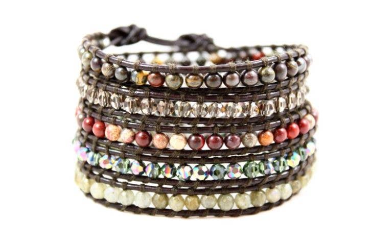 LIZOU - Vente Bracelet de perles - Bracelet Akita Wrap - Bracelet portefeuille en cuir Auburn0