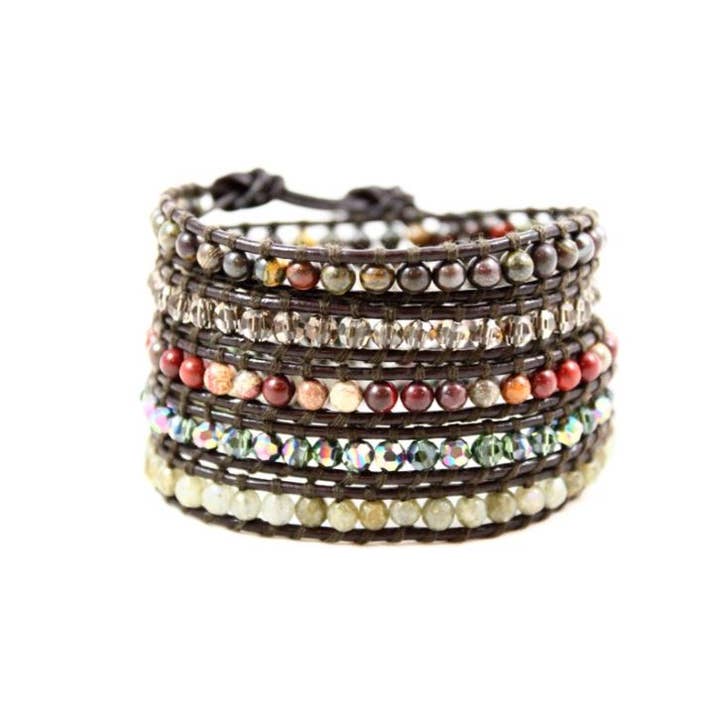 Akita wikkelarmband - Kastanjebruine leren wikkelarmband voor wholesale door LIZOU