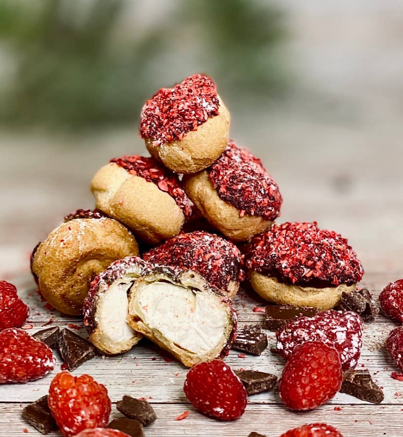 Base Camp Treats - Wholesale Chocolate Covered Sweets - Freeze Dried Raspberry Cream Puffs - Case of 62