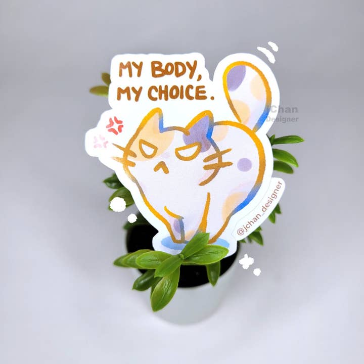 Angry Calico Cat Sticker, Mad Kitten Drawing, Animal My Body My Choice, Pro Choice Quote, Free Shipping CA for wholesale by jChan Designer