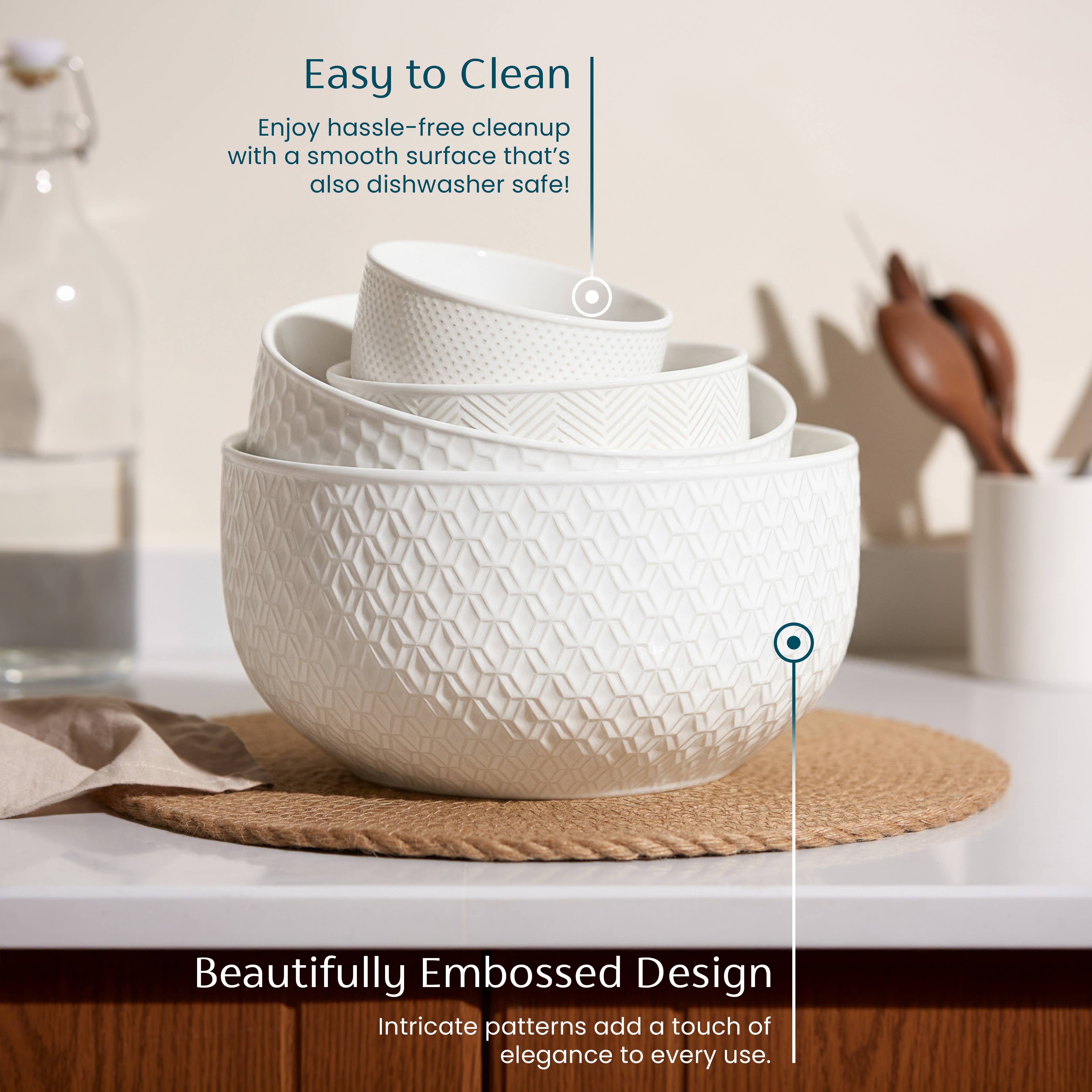 Kook - Wholesale Serve Bowl - Kook Ceramic Nesting Bowls, 20/44/98/145 oz, Ivory, Set of 47