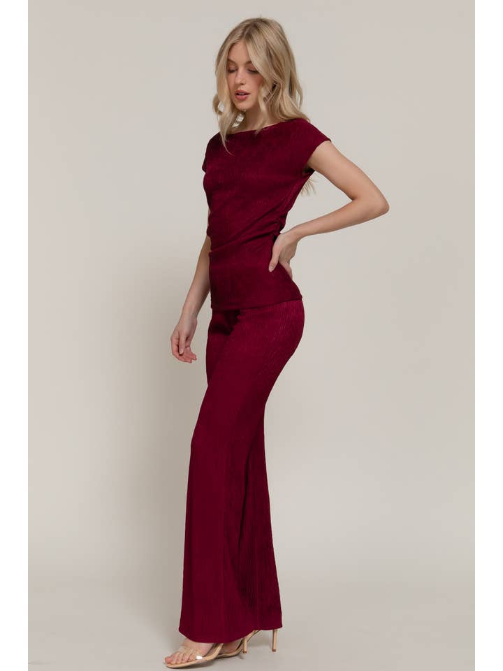 Active Basic | Active USA - Wholesale Top & Pant Set (NOT Loungewear) - Women's - Short Dolman Sleeve Top & Flare Long Pants Wavy Crinkle Set13