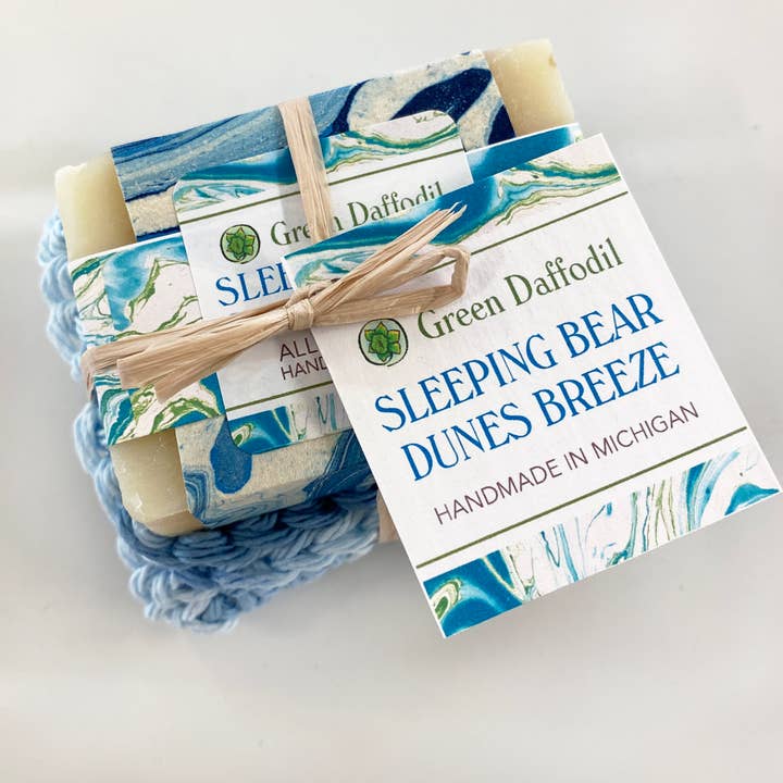 Sleeping Bear Dunes Breeze Soap & Washcloth Gift - Michigan for wholesale by Green Daffodil Bath & Body