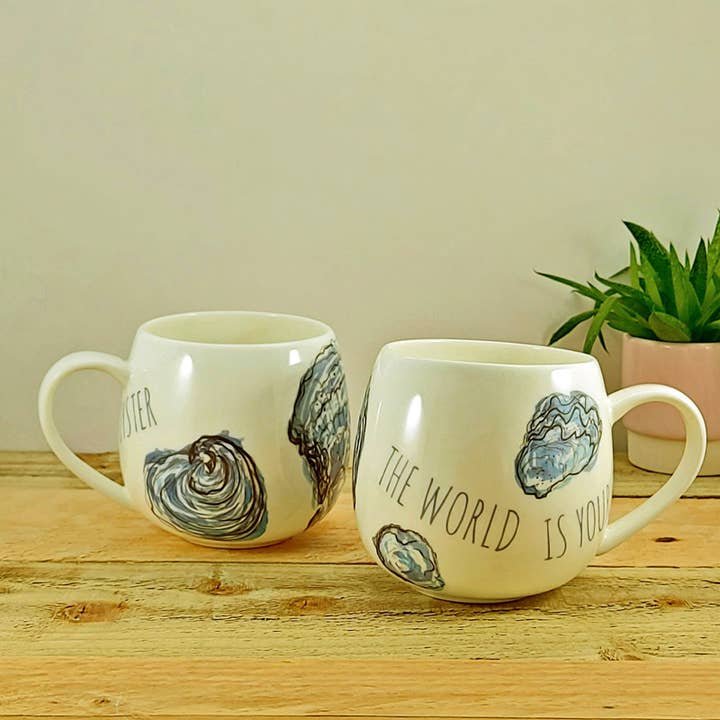 The World is your Oyster Hand Decorated Bone China Mug for wholesale by Port and Lemon