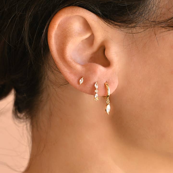 Brincos Marquise em Prata 925 - Conjunto de Brincos Huggie Dourados por atacado de Blueyejewelry