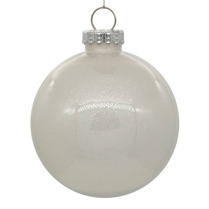 Vickerman 4" White Glitter Clear Ball 6/bag for wholesale by Vickerman