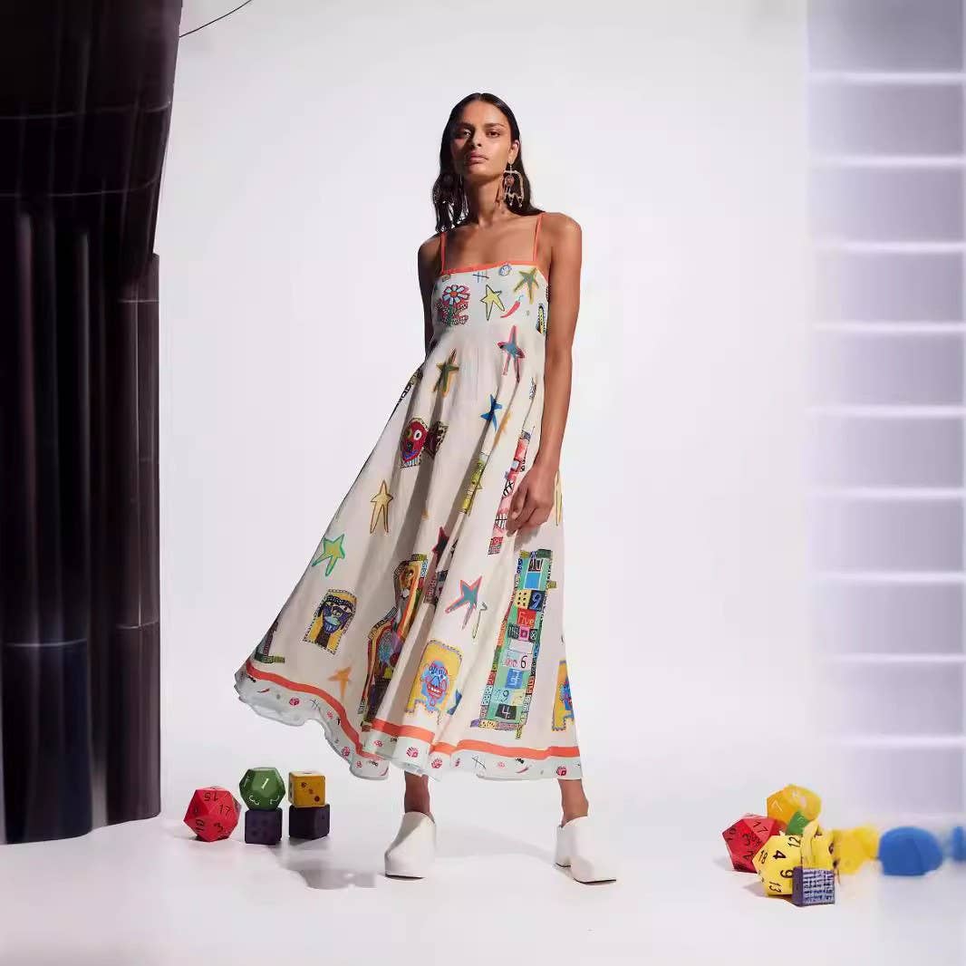 Hope & Sunshine - Vente Robe – femme - Robe évasée en lin à imprimé graffiti40