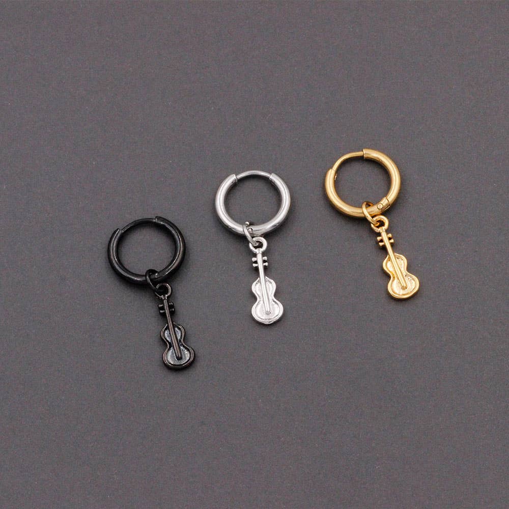 Awaken – Brinco único por atacado – Argola com pingente de guitarra - PO-1372