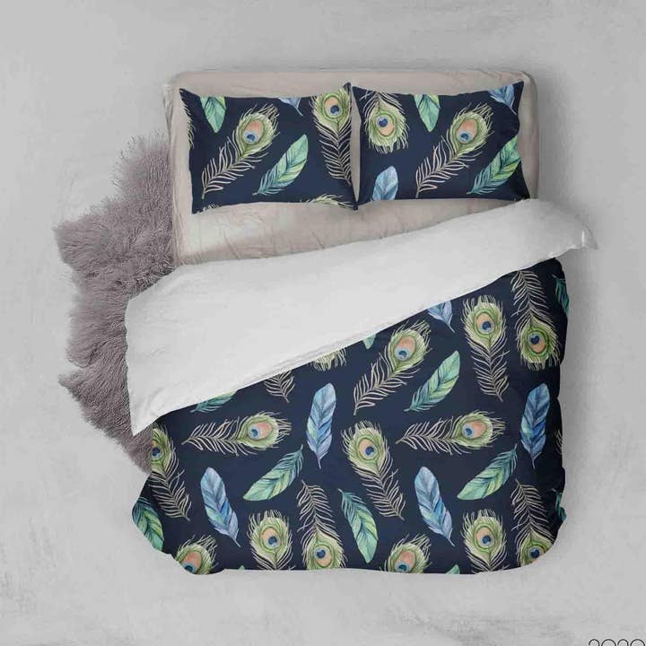 3D Underbart Akvarell Påfågelfjädermönster Täcke Set Sängkläder Set Påslakan Örngott WJ 3453 för wholesale av Jess Art Decoration
